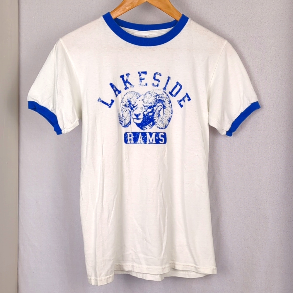 Lakeside Rams White & Blue Ringer T-Shirt